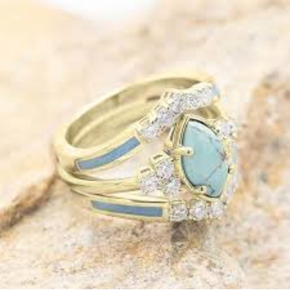 3 P/Set Women's 925 Gold Plated Multilayer Hollow Turquoise… - Picture 3 of 6